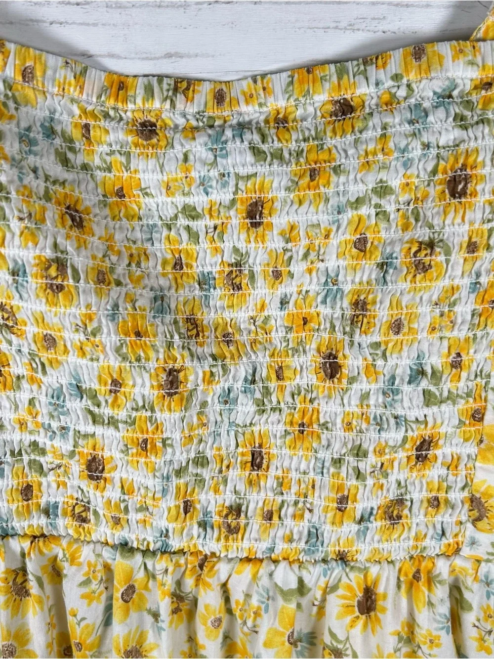 Old Navy Yellow Sunflower Shirred Babydoll Cotton Blouse Top M